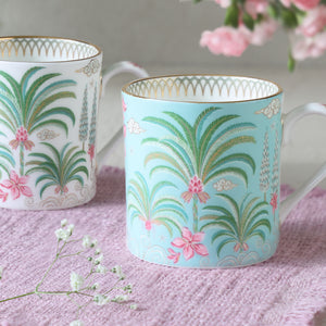 Coromandel Palm Tea Mug - Teal & White