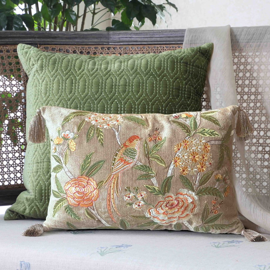 Serenade Embroidered Cushion Cover - Beige Slim
