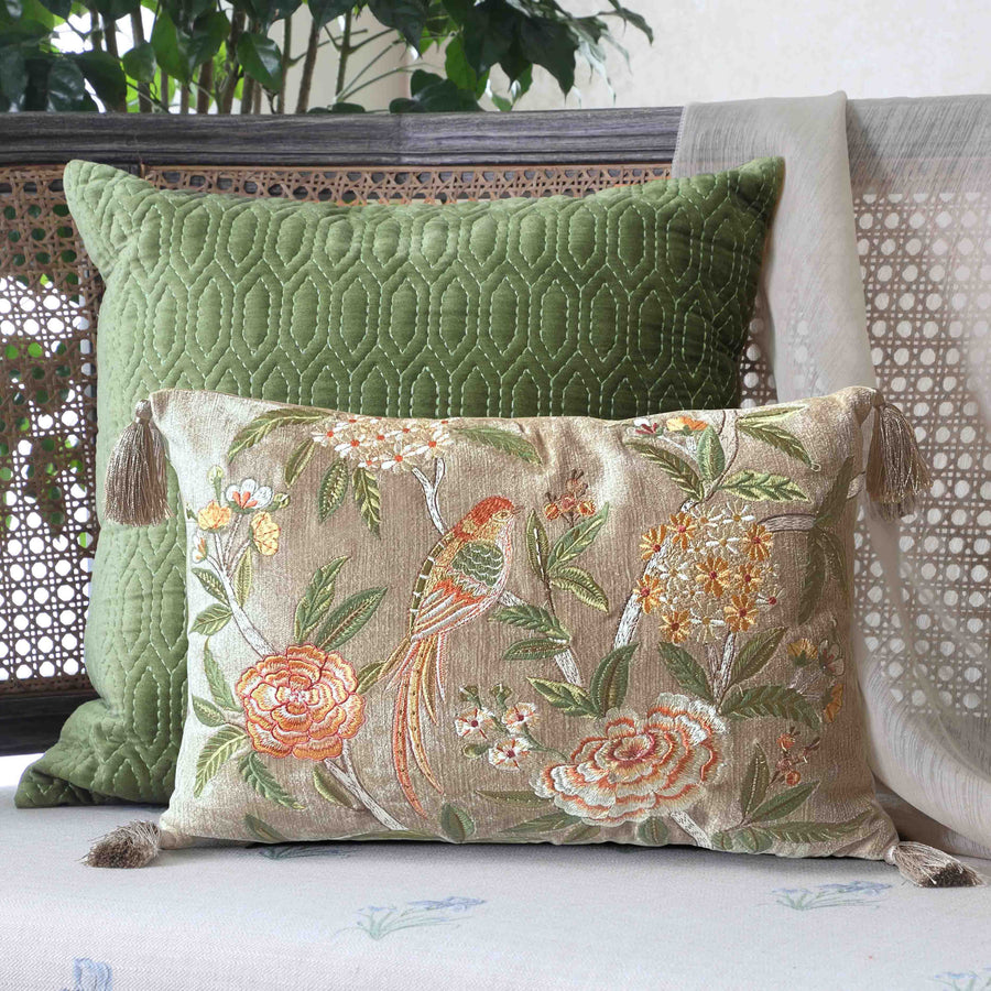 Serenade Embroidered Cushion Cover - Beige Slim
