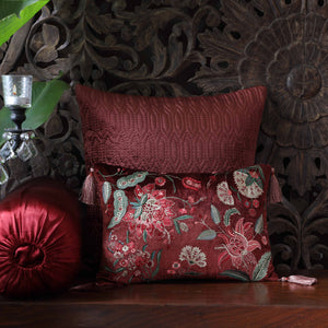 Imperial Suzani Embroidered Cushion Cover - Burgundy Slim