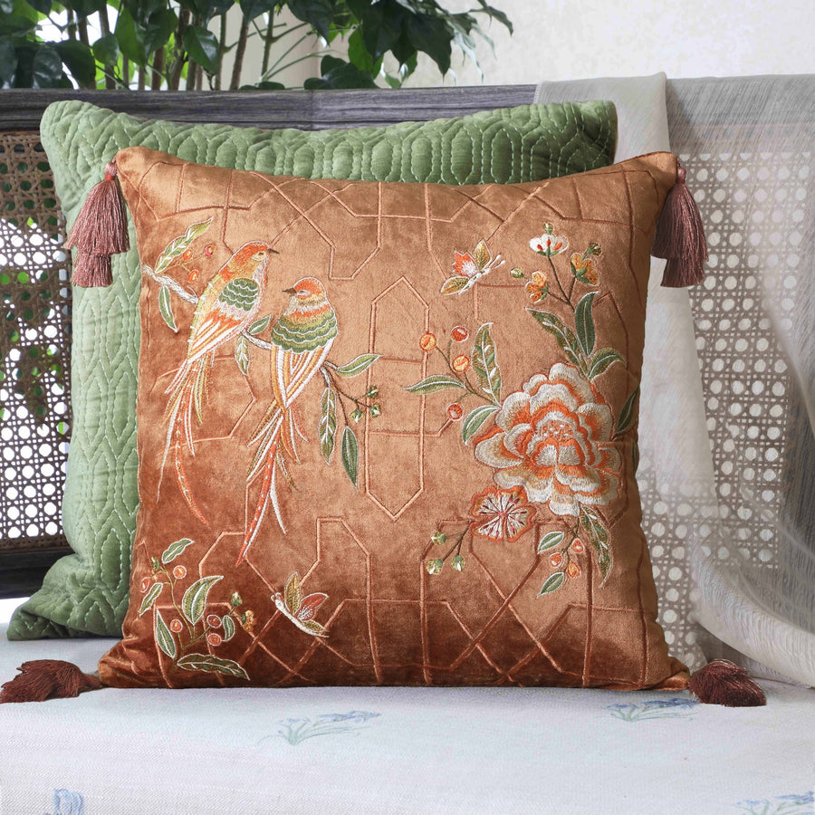 Serenade Embroidered Cushion Cover - Copper