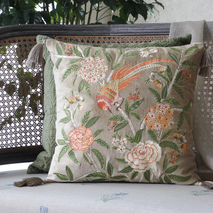 Serenade Embroidered Cushion Cover - Beige
