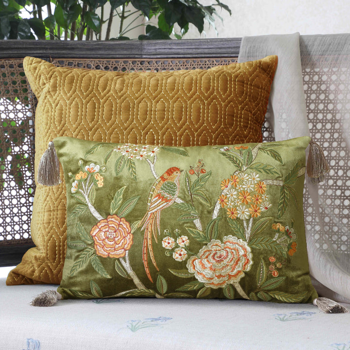 Serenade Embroidered Cushion Cover - Green Slim