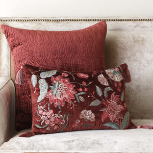 Imperial Suzani Embroidered Cushion Cover - Burgundy Slim