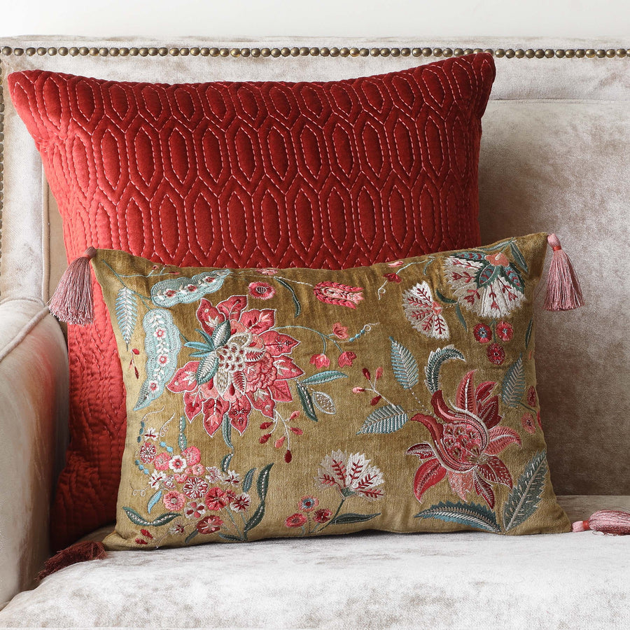 Imperial Suzani Embroidered Cushion Cover - Gold Slim