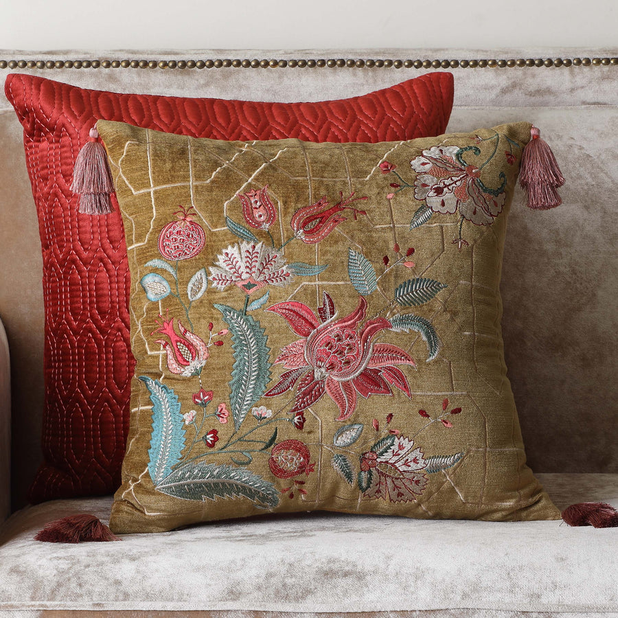 Imperial Suzani Embroidered Cushion Cover - Jaal Gold