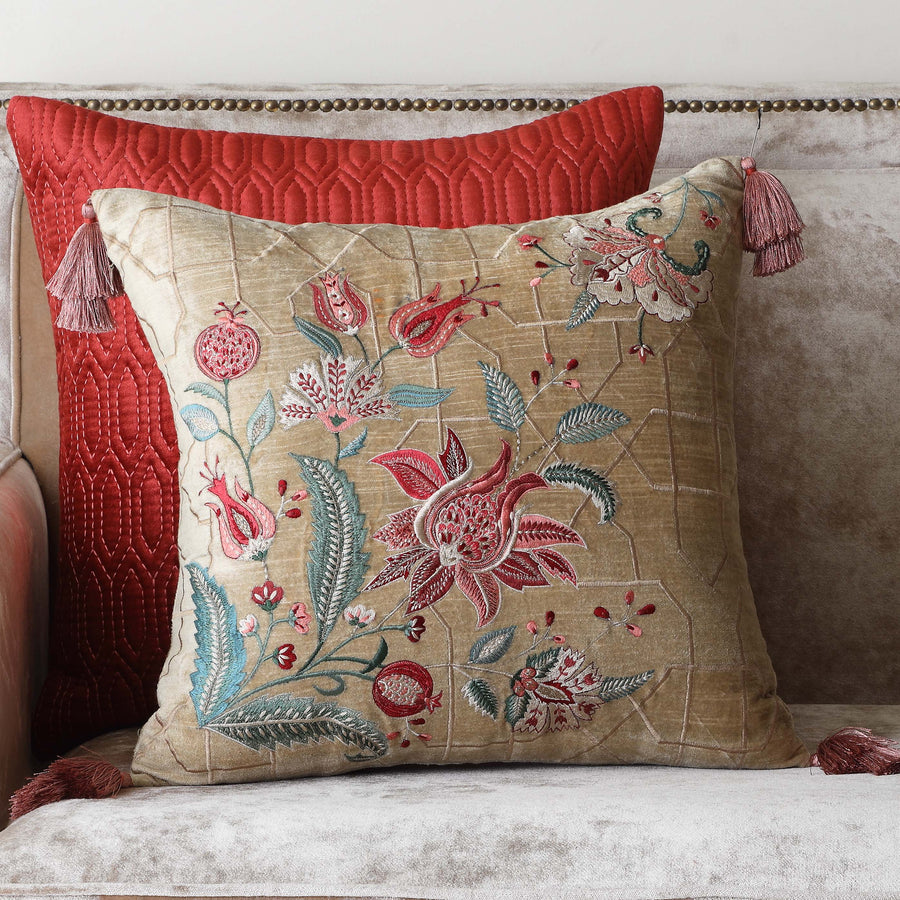 Imperial Suzani Embroidered Cushion Cover - Jaal Beige