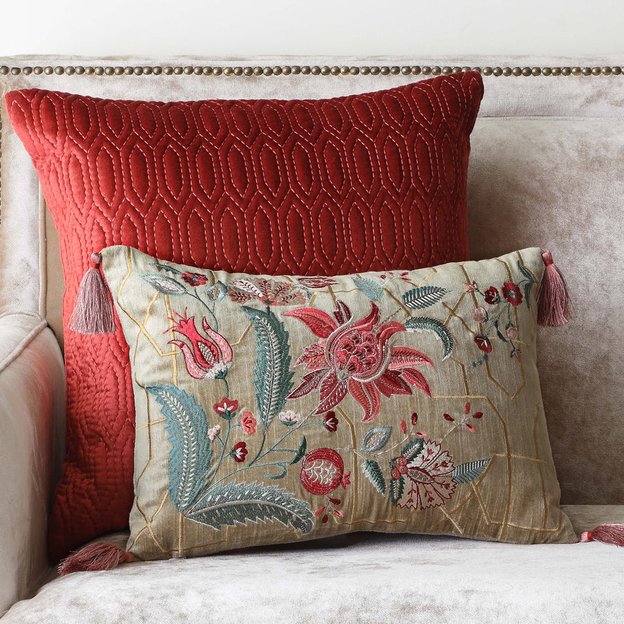 Imperial Suzani Embroidered Cushion Cover - Beige Slim