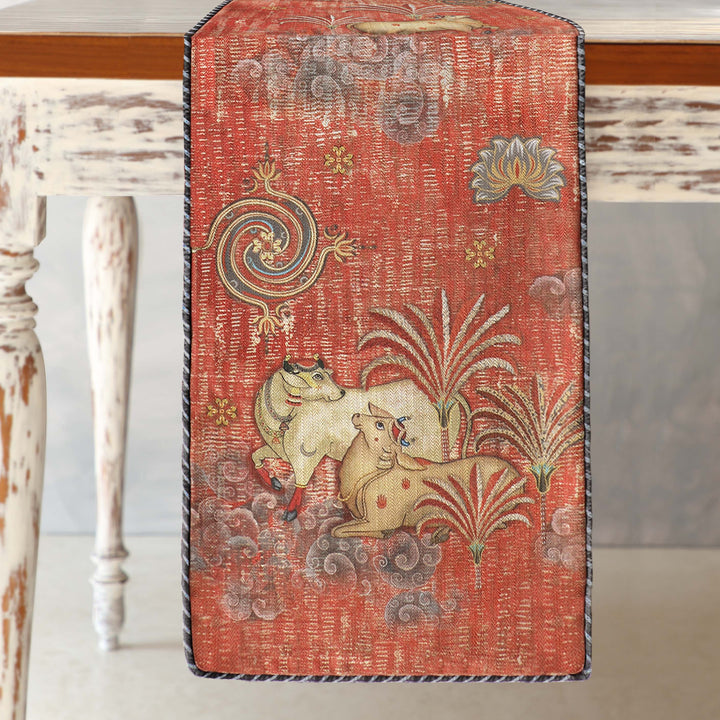 Tanjore Pichwai Table Runner - Rust