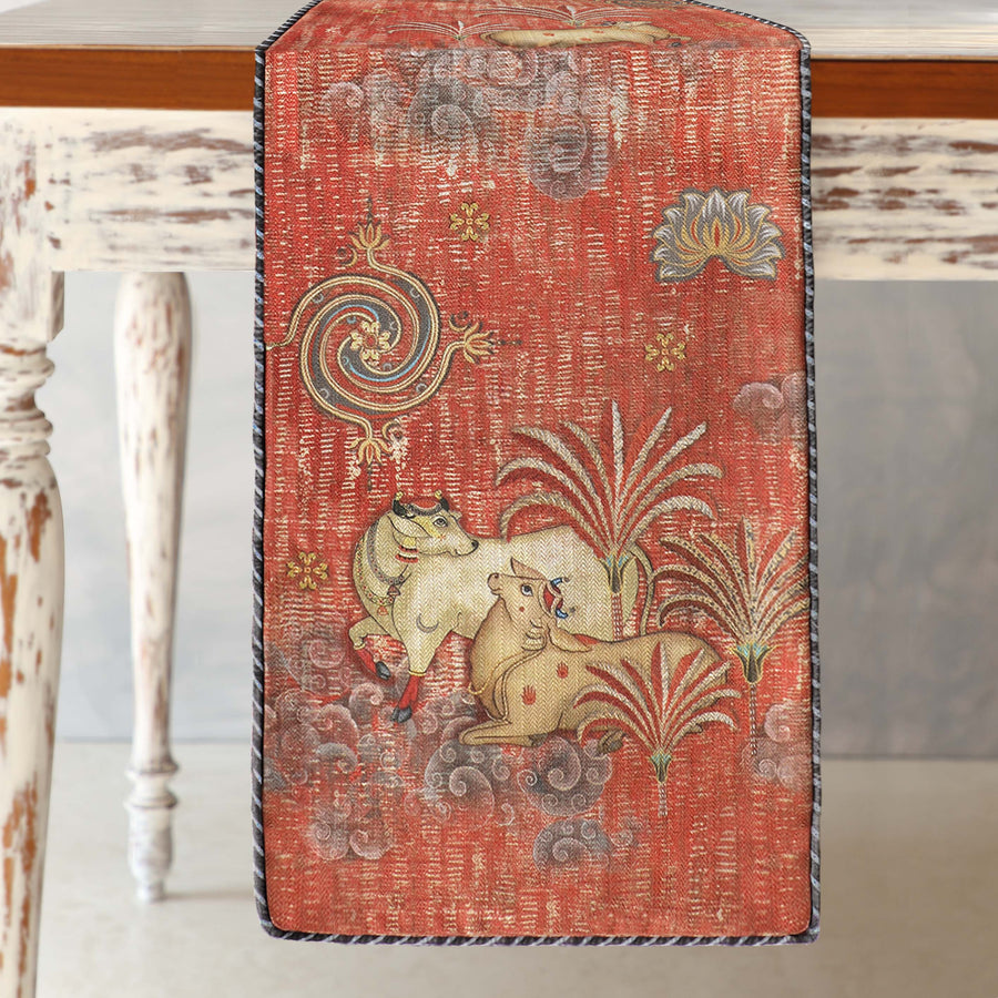 Tanjore Pichwai Table Runner - Rust