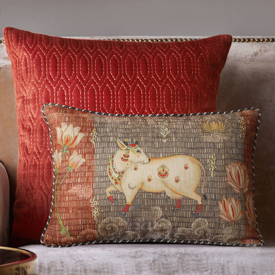 Tanjore Pichwai Embellished Cushion Cover - Slim