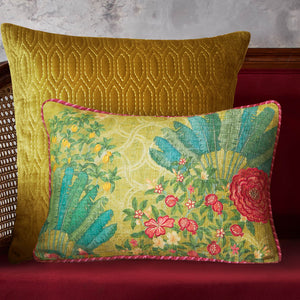 Pomegranate Palm Accent Embroidery Cushion - Lime Slim