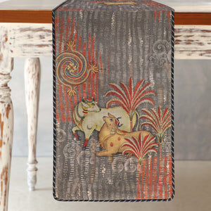 Tanjore Pichwai Table Runner - Grey