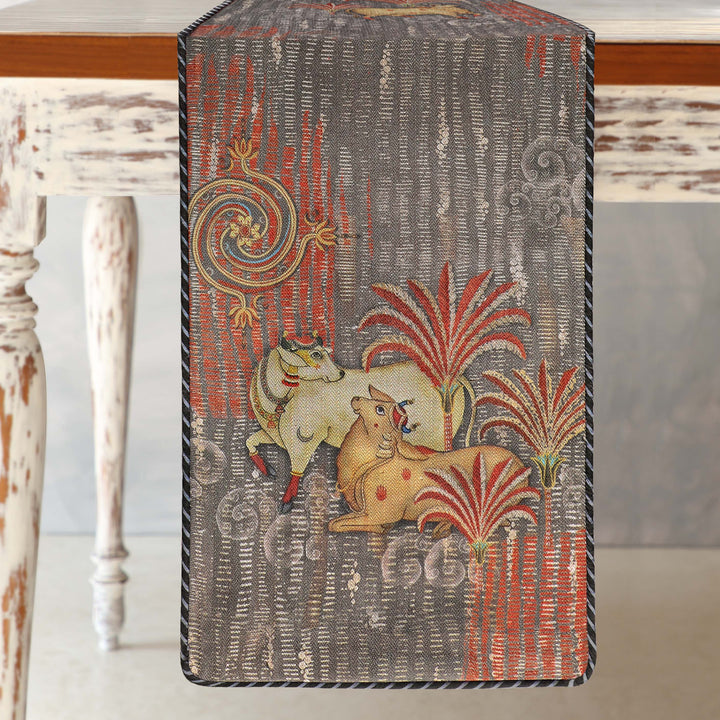 Tanjore Pichwai Table Runner - Grey