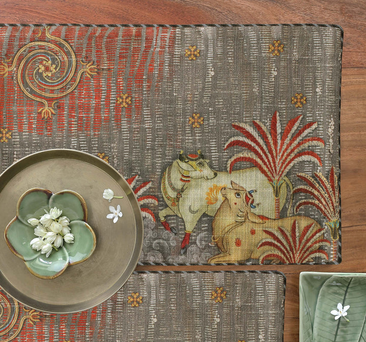 Tanjore Pichwai Table Mat - Grey
