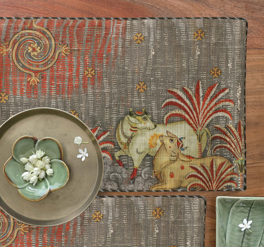 Tanjore Pichwai Table Mat - Grey