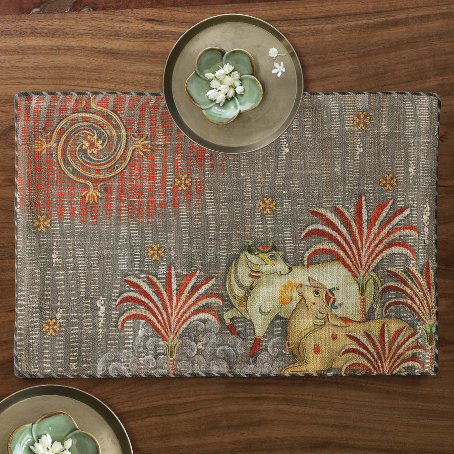 Tanjore Pichwai Table Mat - Grey
