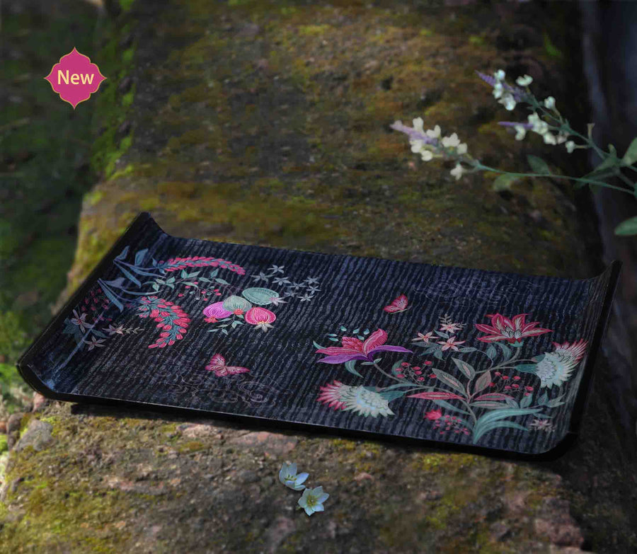 Wild Flower Curved Tray - Charcoal