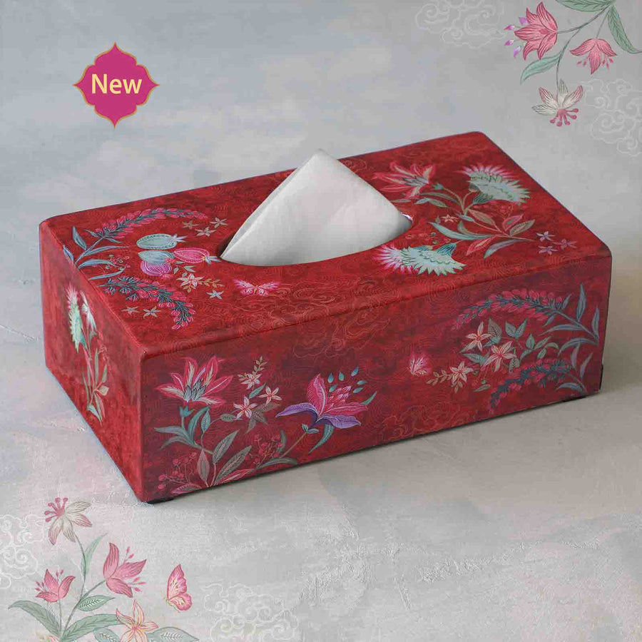 Wild Flower Tissue Box Holder - Red