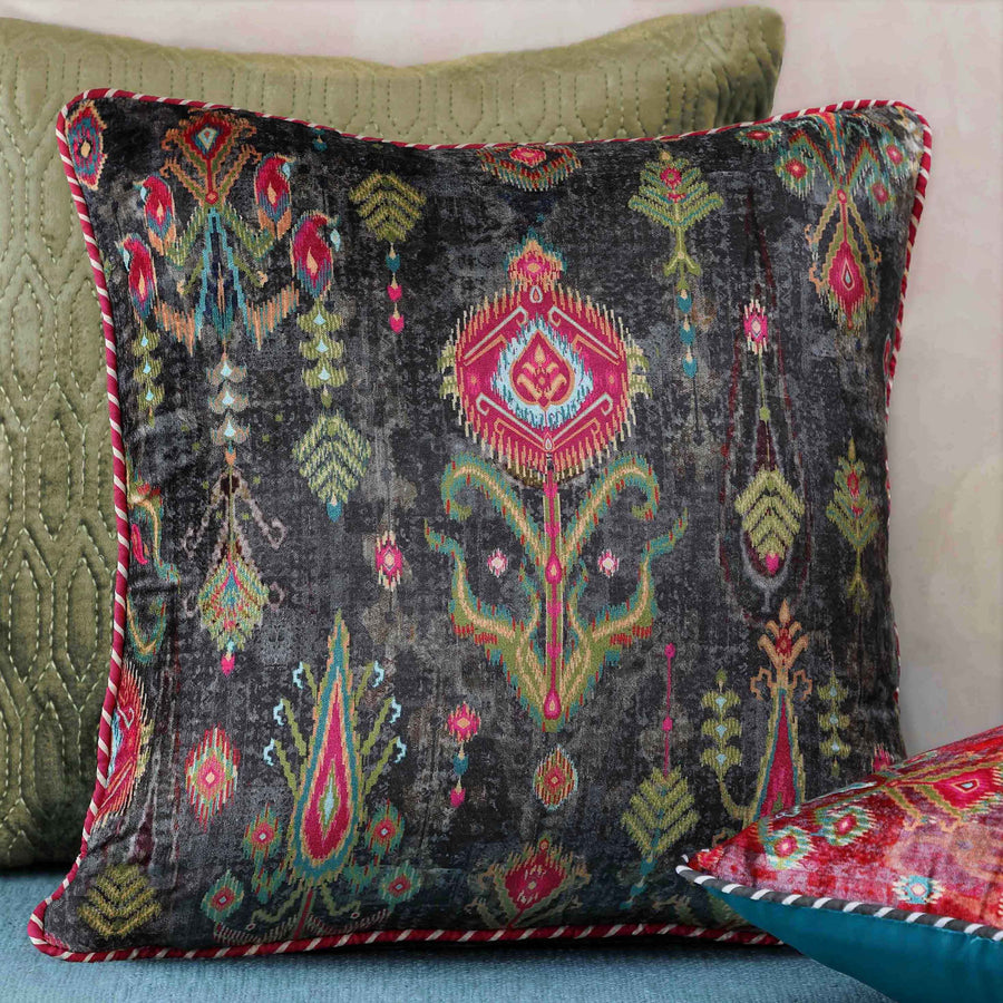 Bukhara Ikat Cushion Cover - Charcoal