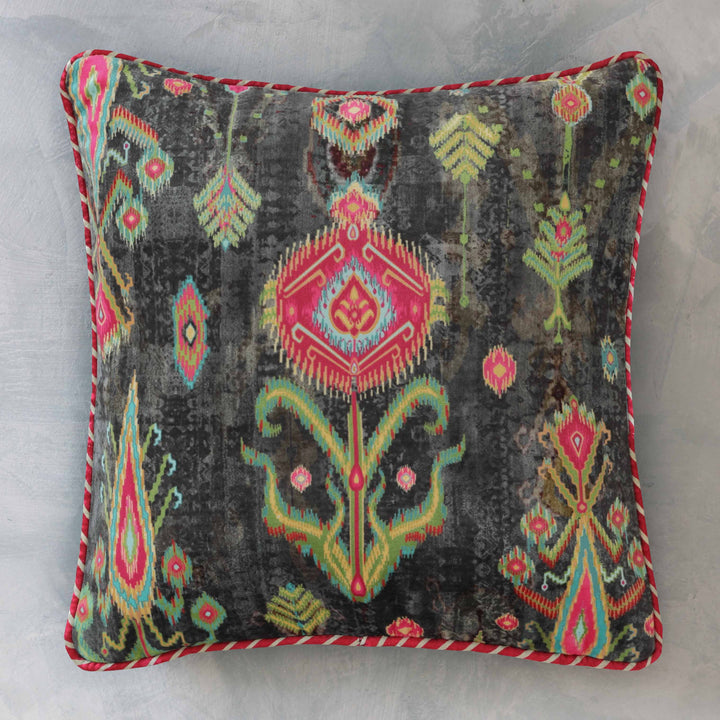 Bukhara Ikat Cushion Cover - Charcoal Small