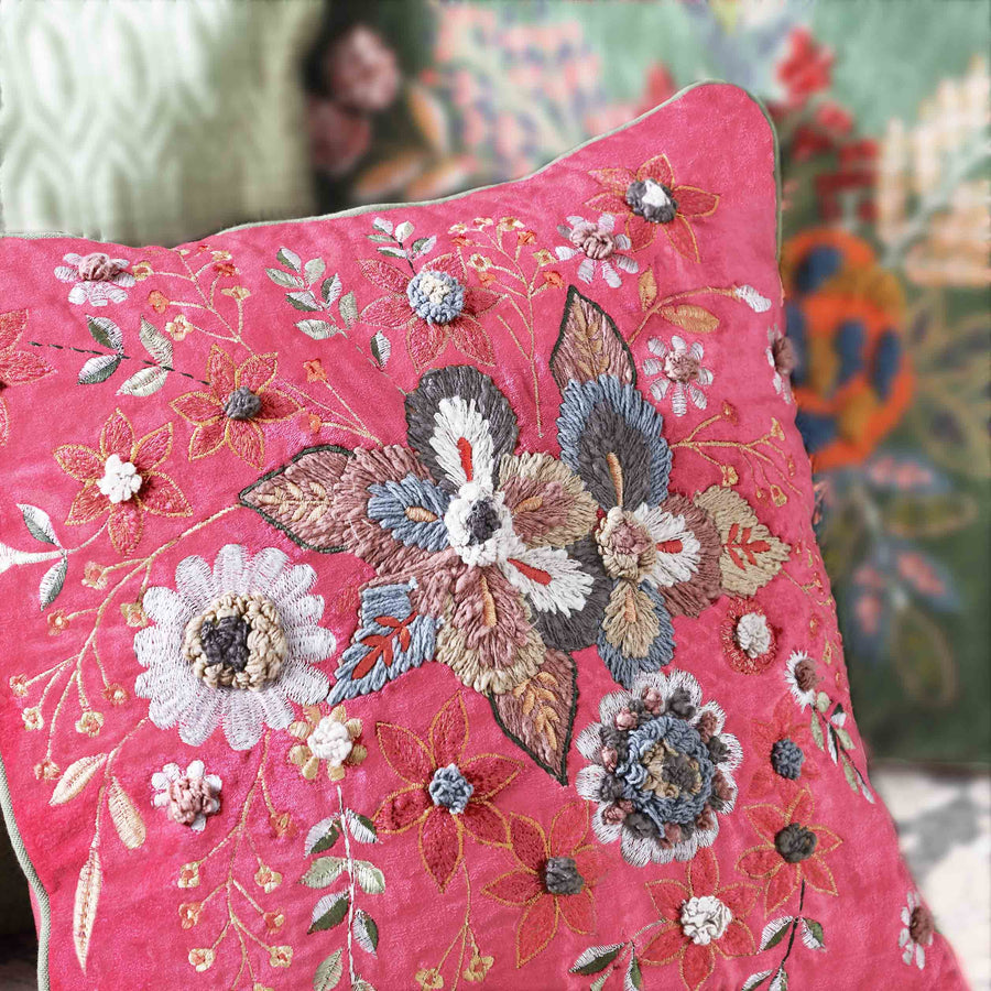 Seher Floral Embroidered Cushion Cover - Peach