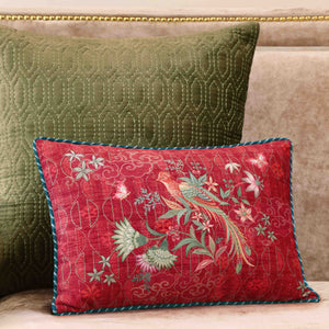 Himalayan Bird Cushion Cover - Red Slim