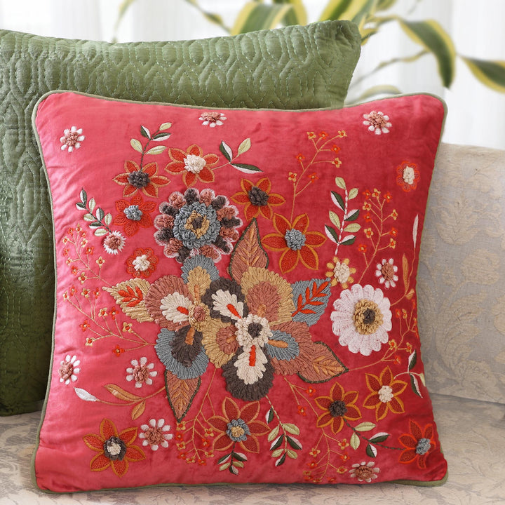 Seher Floral Embroidered Cushion Cover - Peach