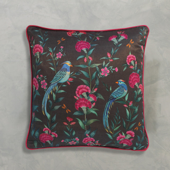 Songbird Satin Cushion Cover - Charcoal