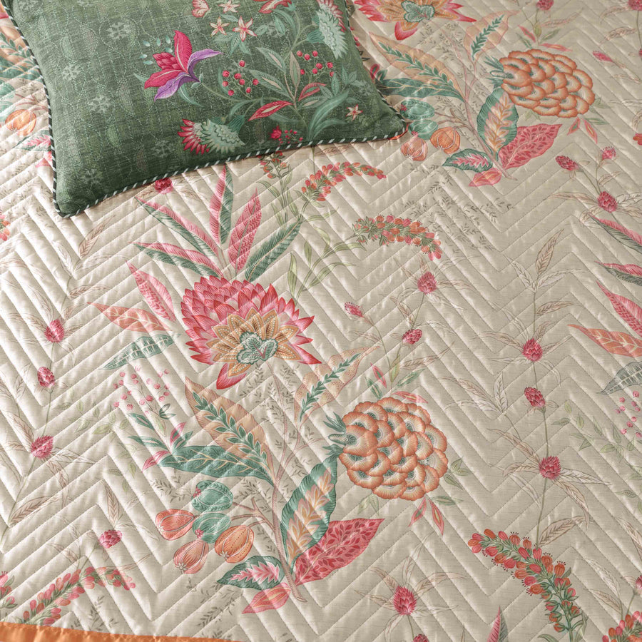 Wild Flower Quilted Satin Bedcover Rust