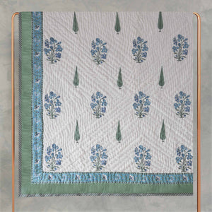 Wild Iris Hand Quilted Muslin Quilt - Blue