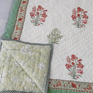 Wild Iris Hand Quilted Muslin Quilt - Rust