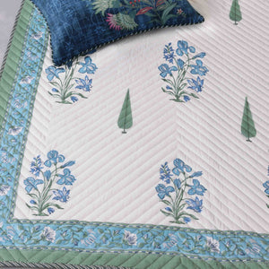 Wild Iris Cotton Quilted Bedcover - Blue