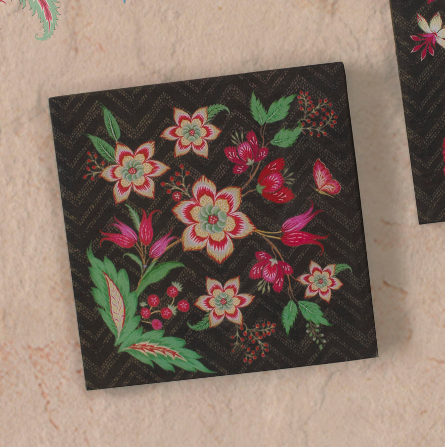 Kanha Flora Coaster - Charcoal